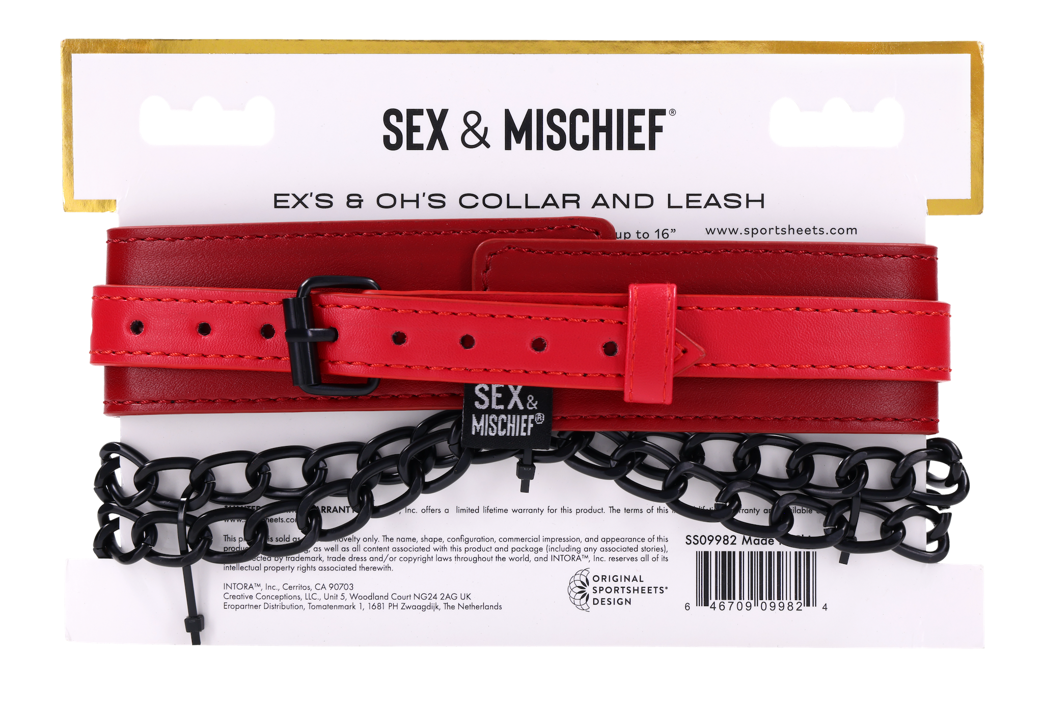 Sportsheets Ex's & Oh's collare con guinzaglio rosso ecopelle