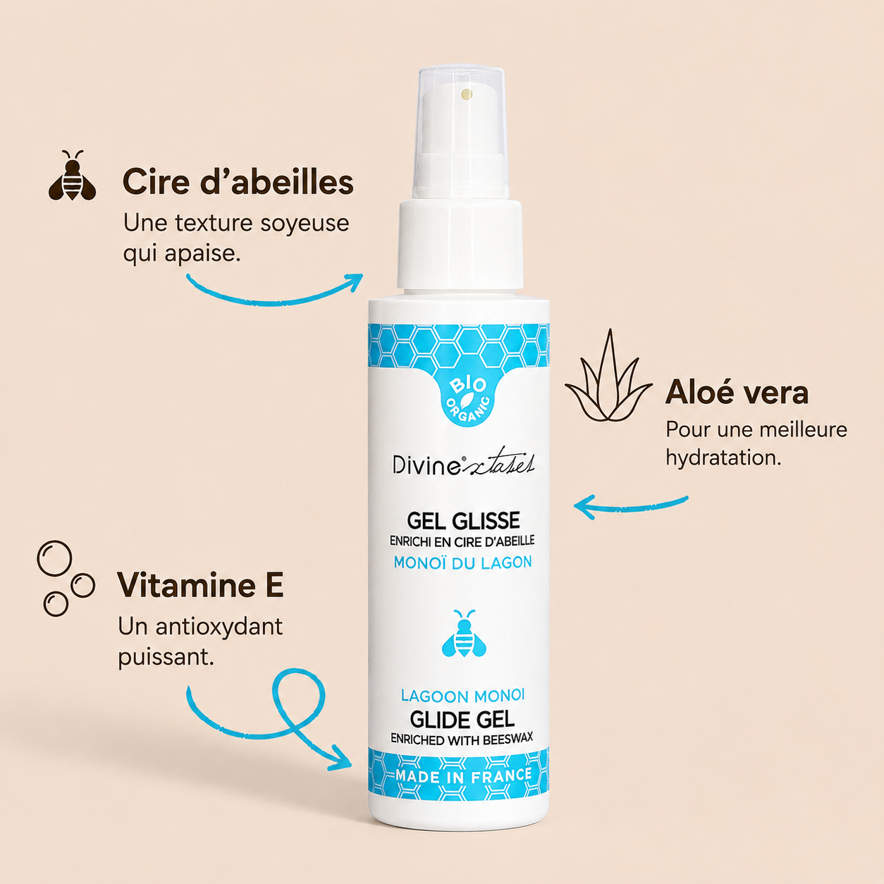 Divinextases Gel Monoi lubrificante bio 100ml idratante