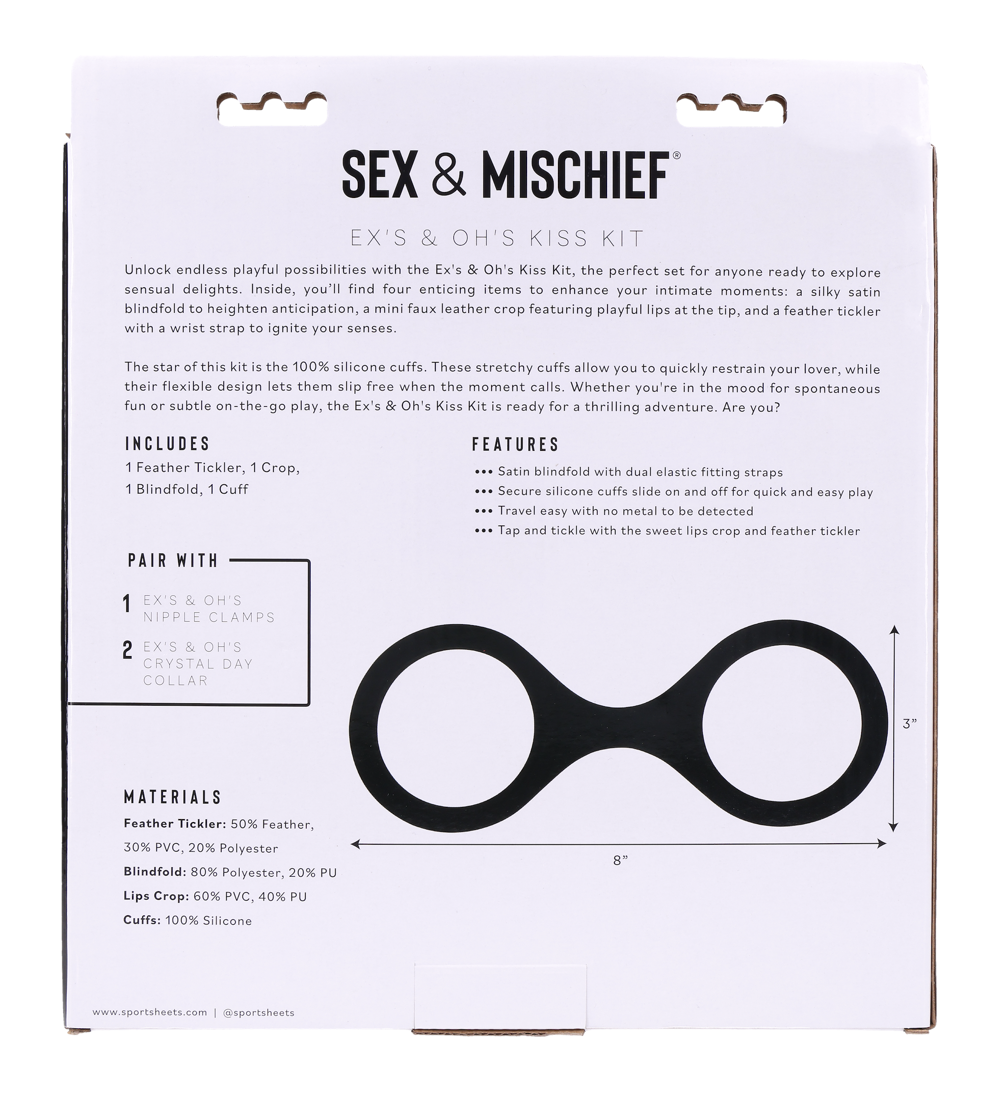Sportsheets Ex's & Oh's Kiss Kit erotico 4 pezzi coppia