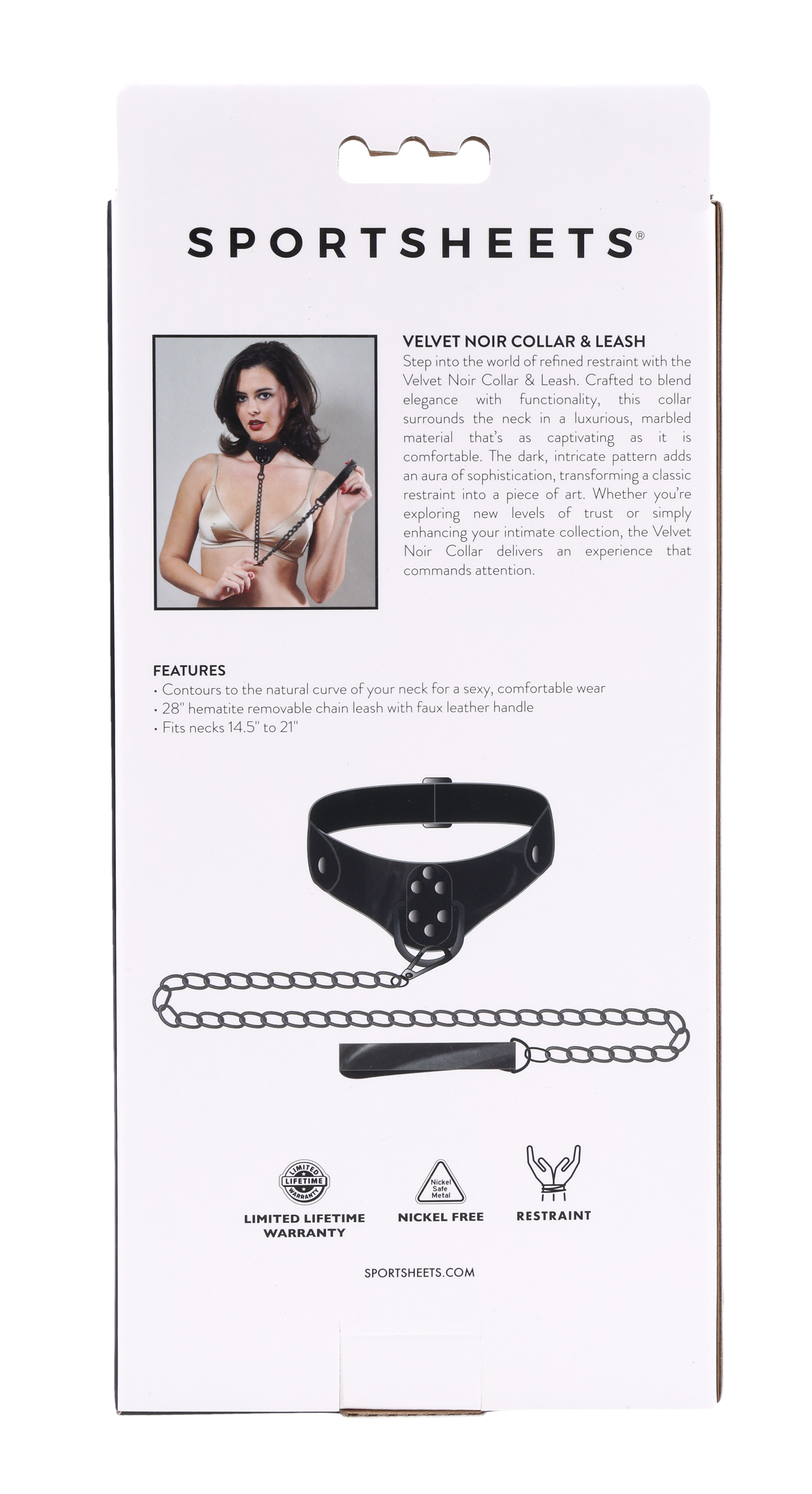 Sportsheets Velvet Noir collare con guinzaglio marmorizzato