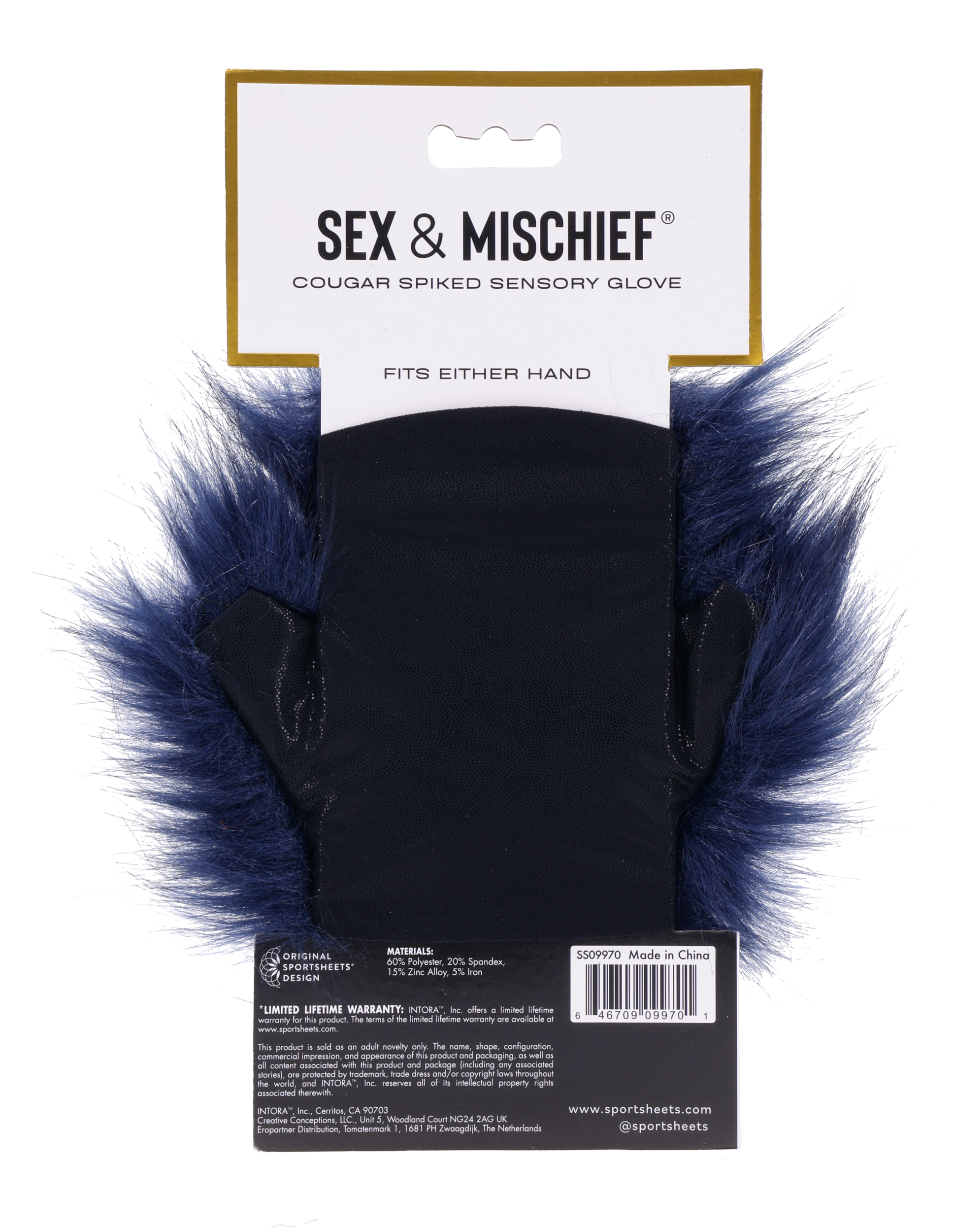Sportsheets Sex & Mischief Cougar guanto sensoriale blu con borchie