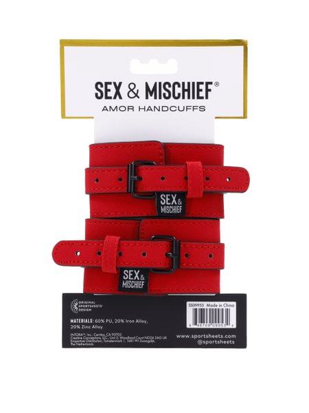 Sportsheets Amor Handcuffs manette rosse pelle vegana