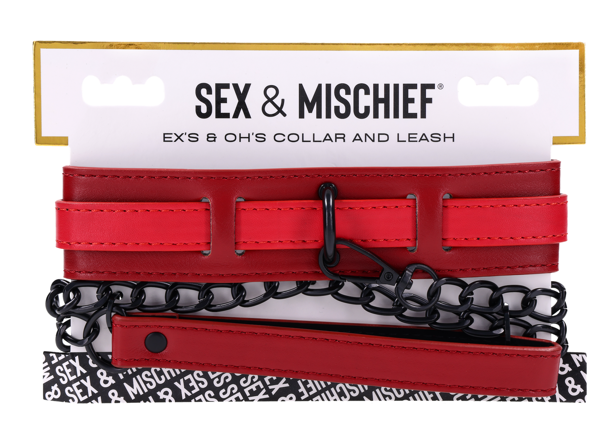 Sportsheets Ex's & Oh's collare con guinzaglio rosso ecopelle