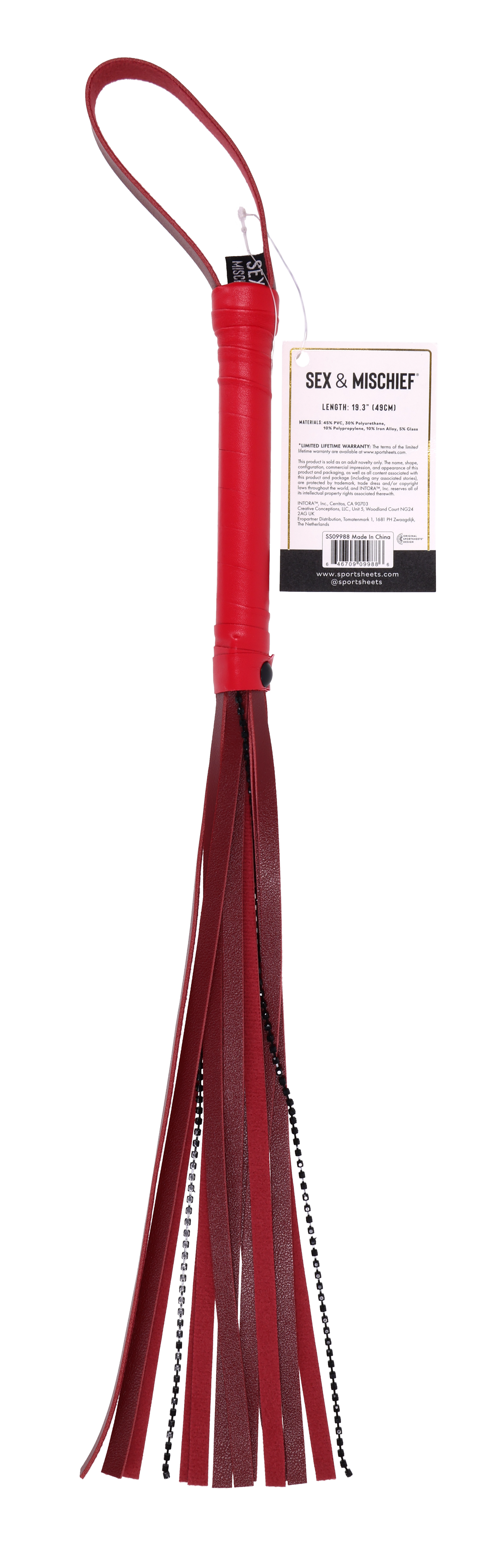 Sportsheets Ex's & Oh's Crystal flogger rosso con cristalli