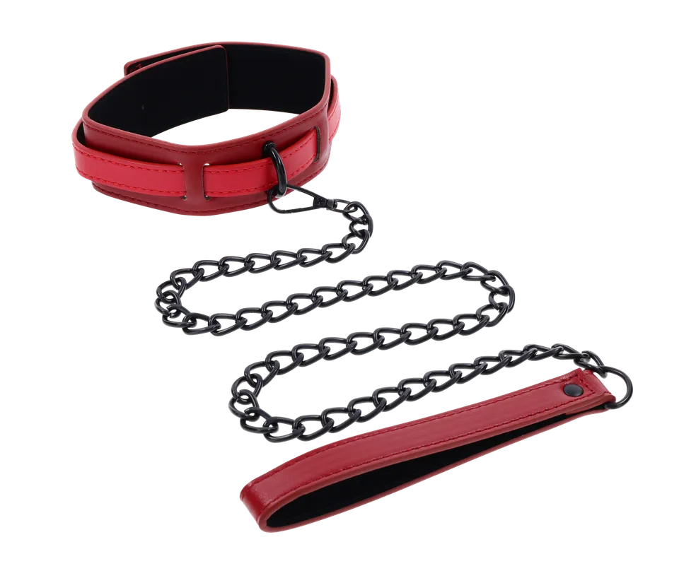 Sportsheets Ex's & Oh's collare con guinzaglio rosso ecopelle